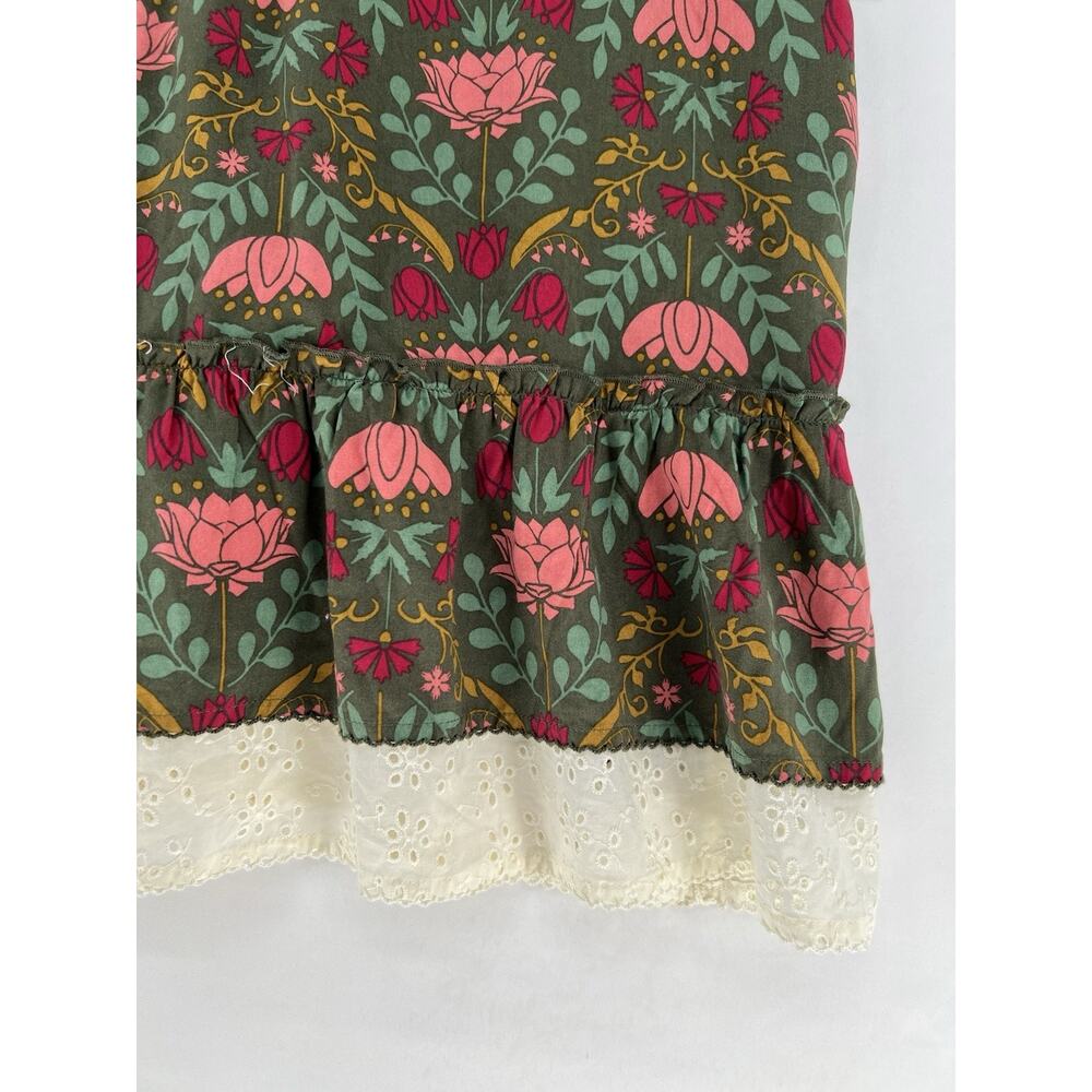 Boho Floral Babydoll Dress Womens Large Cottagecore Ruffle Hem Sleeveless - Picture 5 of 11